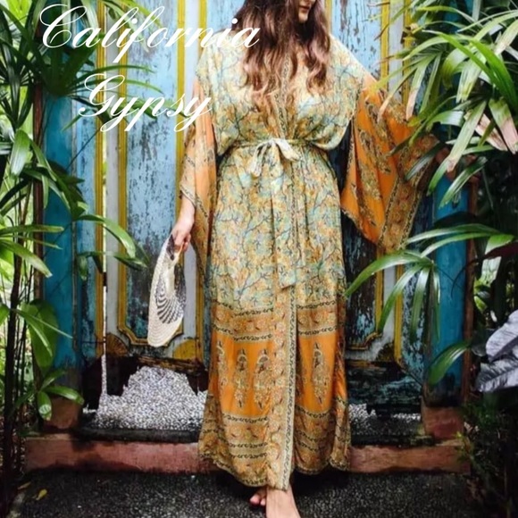 Gypsy Boho Festival Floral Kimono Western Duster - Picture 11 of 12